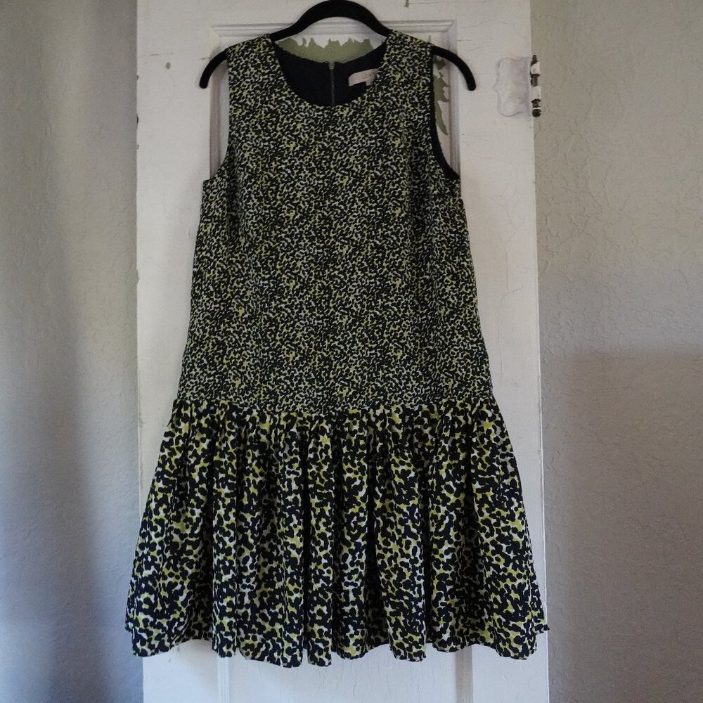 Loft Sleeveless Navy Blue and Lime Green Dress Fit and Flare